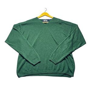 Woods and Gray Green V Neck Knit Sweater Mens XL Preppy Golf Acrylic Spring